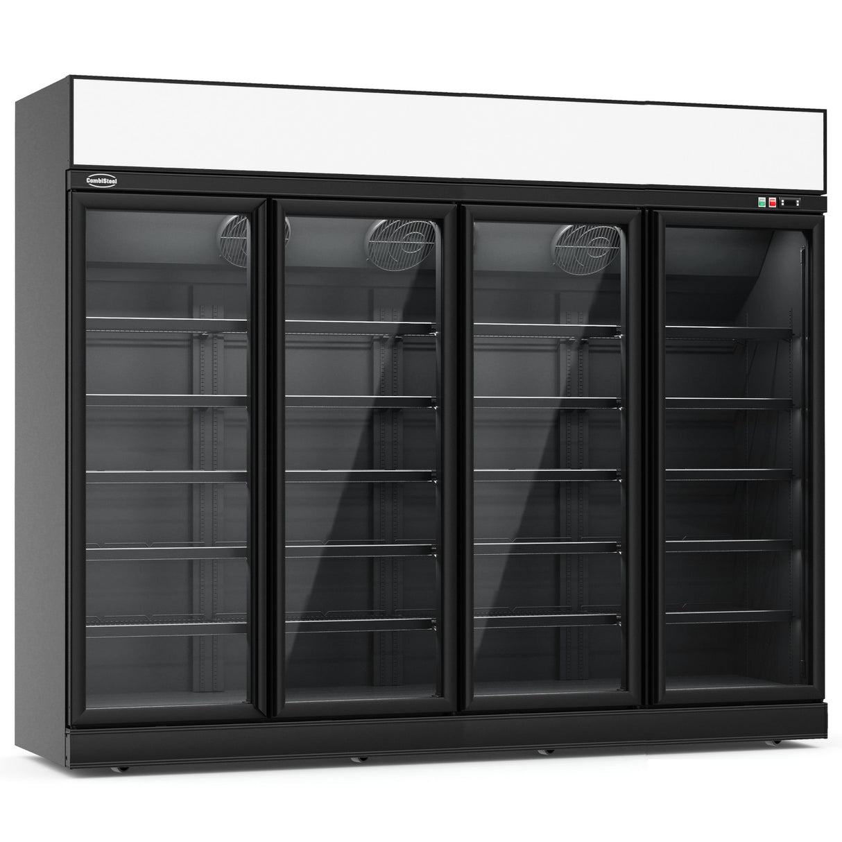 Combisteel Glasdeur Koelkast | 2060L | Zwart | 4 Glasdeuren | 0°C/+10°C | Geforceerd | 2508x710x2092(h)mm | 7455.2417