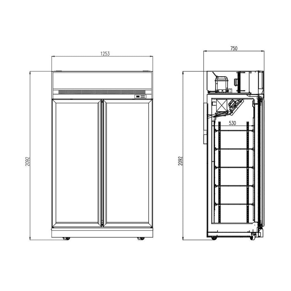Combisteel Glasdeur Vrieskast | Wit | 960L | 2 deuren | -18°C/-22°C | Geforceerd | 1235x710x2092(h)mm | 7455.2420