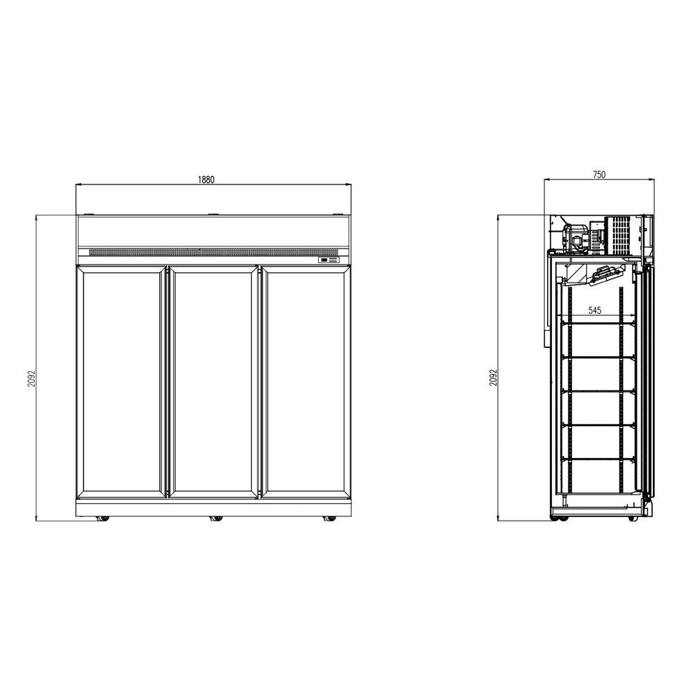 Combisteel Glasdeur Vrieskast | Wit | 1530L | 3 deuren | -18°C/-22°C | Geforceerd | 1880x710x2092(h)mm | 7455.2430
