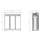 Combisteel Glasdeur Vrieskast | zwart | 1530L | 3 deuren | -18°C/-22°C | Geforceerd | 1880x710x2092(h)mm | 7455.2435