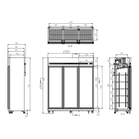 Combisteel Glasdeur Koelkast Zwart | 1180L | 2 Glasdeuren | 0°C/+10°C | Geforceerd | 1650x596x2003(h)mm | 7455.3155