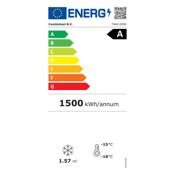 Combisteel Glasdeur Vrieskast | Energiezuinig | Smal Model | Wit | 221L | -18°C/-24°C | Statisch | 494x521x1915(h)mm | 7464.0050