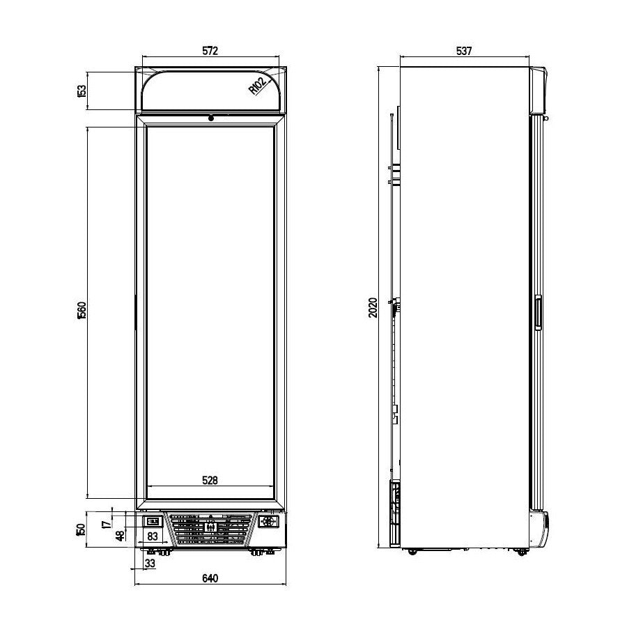 Combisteel Glasdeur Vrieskast | Wit | 382L | 1 Deur | -18°C/-24°C | Statisch | 640x670x2058(h)mm | 7464.0055