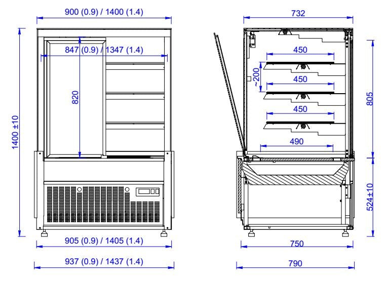 Combisteel Koelvitrine | 630L | Zwart | +4°C/+12°C | 4 Schappen | 1437x790x1400(h)mm | 7486.0095