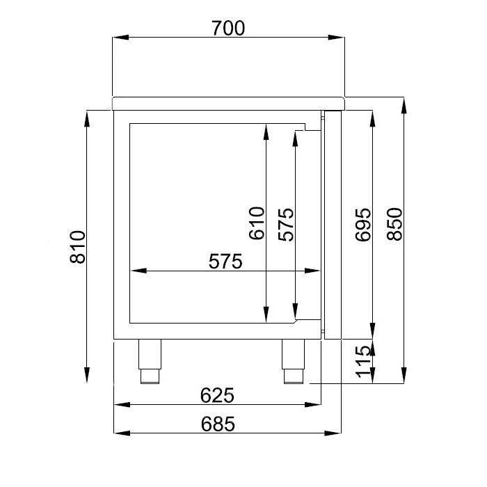 Combisteel Vrieswerkbank | Mono Block | RVS | 474L | 3 Deuren | -10°C/-22°C | Geforceerd | 1785x700x850(h)mm | 7489.5135