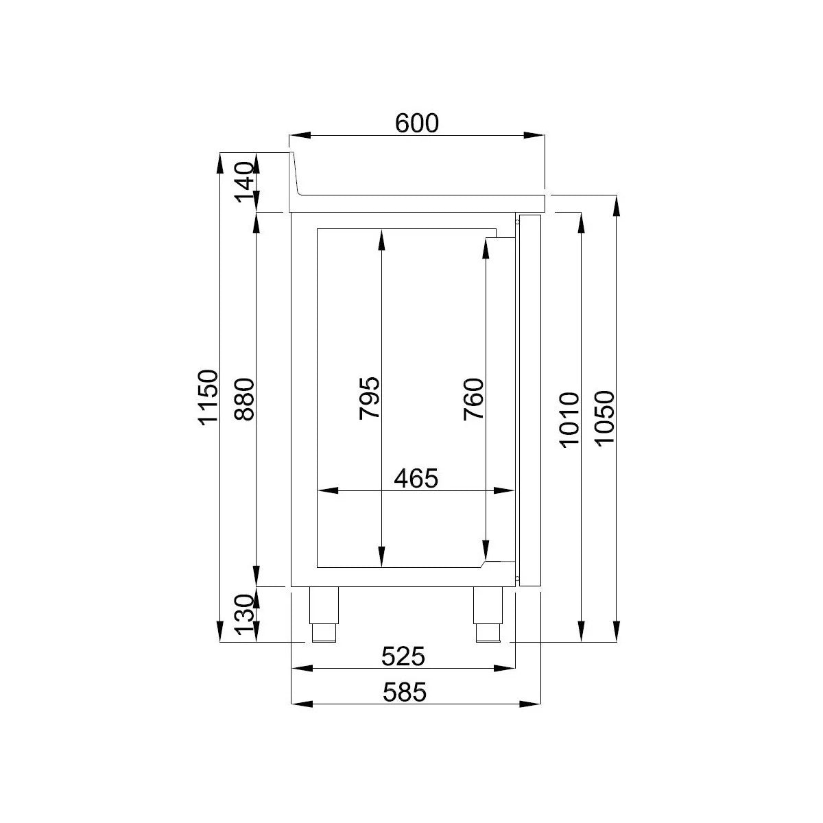 Combisteel Koelwerkbank Hoog Model | Opstaande Rand | 632L | 3 Deuren + Afkloplade | -2°C/+8°C | Geforceerd | 2135x600x1050(h)mm | 7489.5265