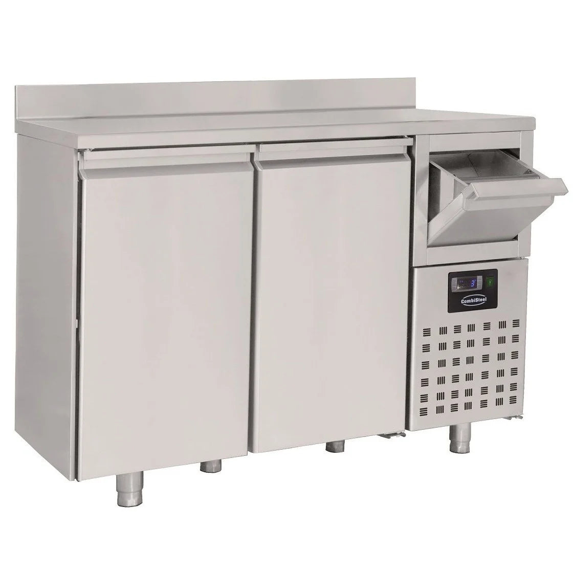 Combisteel Koelwerkbank Hoog Model | Opstaande Rand | 550L | 2 Deuren + Afkloplade | -2°C/+8°C | Geforceerd | 1580x600x1050(h)mm | 7489.5260