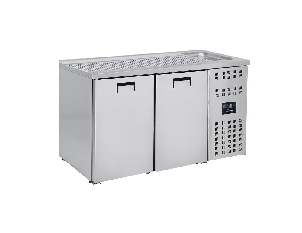 Combisteel Rvs Bierkoeler | 2 deuren links met spoelbak rechts | -2°C/+8°C | Geforceerd | 1550x700x1050(h)mm | 7489.5310