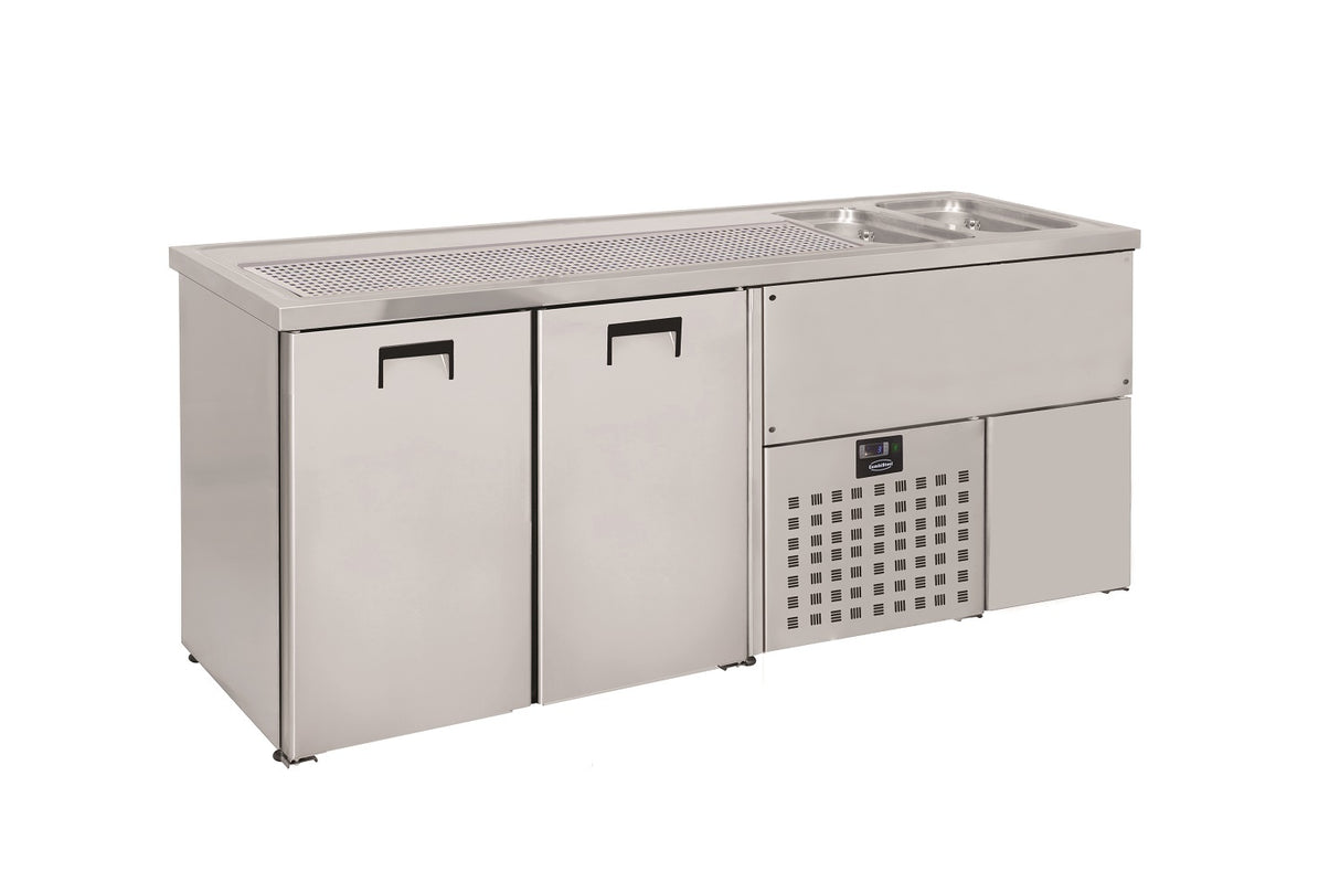 Combisteel Rvs Bierkoeler | 2 deuren links met 2x spoelbak rechts | -2°C/+8°C | Geforceerd | 1950x700x1050(h)mm | 7489.5320
