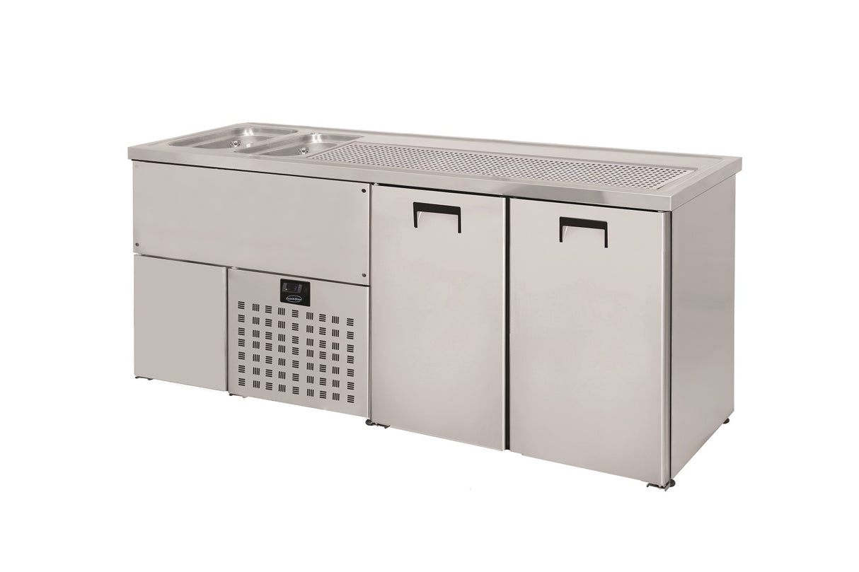 Combisteel Rvs Bierkoeler | 2 deuren rechts met 2x spoelbak links | -2°C/+8°C | Geforceerd | 1950x700x1050(h)mm | 7489.5325