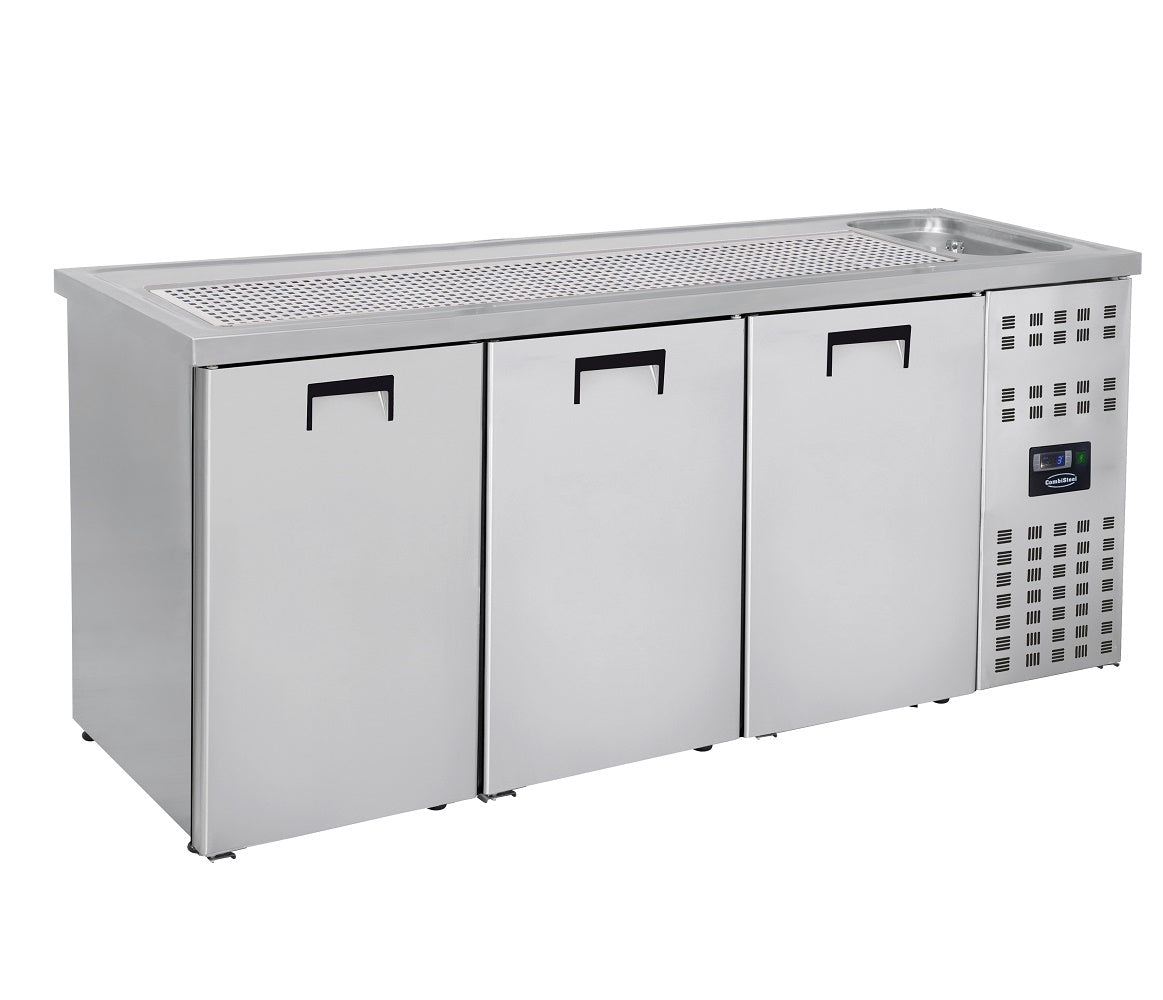 Combisteel Rvs Bierkoeler | 3 deuren Links met 1 spoelbak rechts | -2°C/+8°C | Geforceerd | 2100x700x1050(h)mm | 7489.5330