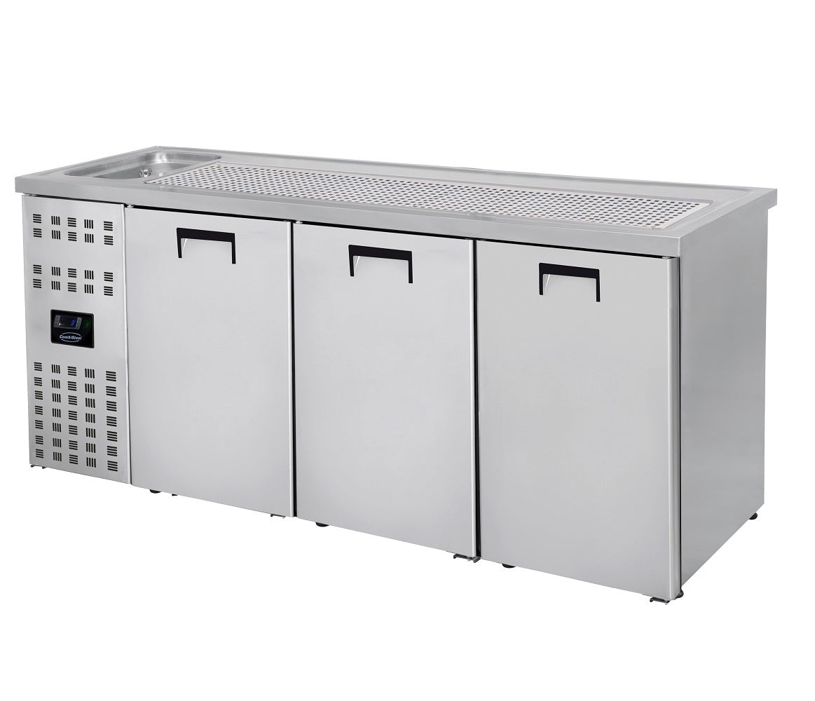 Combisteel Rvs Bierkoeler | 3 deuren rechts met 1 spoelbak links | -2°C/+8°C | Geforceerd | 2100x700x1050(h)mm | 7489.5335
