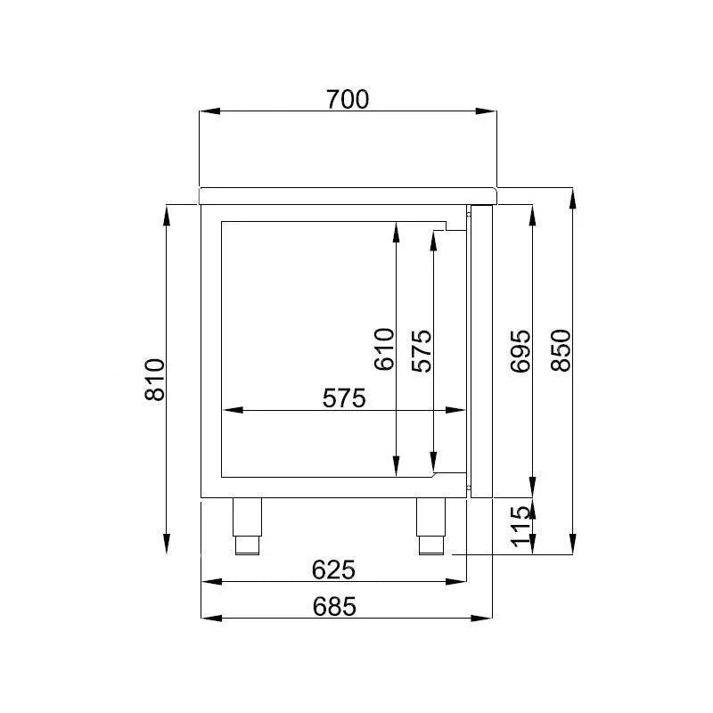Combisteel Koelwerkbank | ENERGY LINE | 632L | 3 Deuren + 2 Laden (1/1 GN) | -2°C/+8°C | Geforceerd | 2270x700x850(h)mm | 7489.5360