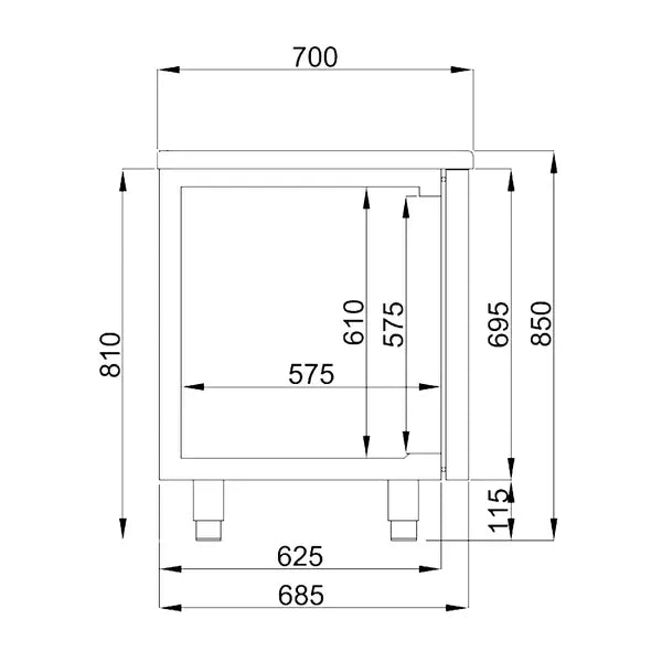 Combisteel Koelwerkbank | ENERGY LINE | 281L | 2 Deuren | -2°C/+8°C | Geforceerd | 1400x700x850(h)mm | 7489.5500