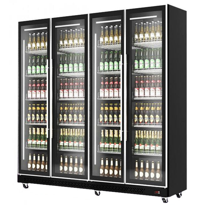 Combisteel Koelkast Zwart | 1608L | 4 Glasdeuren | 0°C/+10°C | Geforceerd | 2240x600x1980(h)mm | 7526.0020