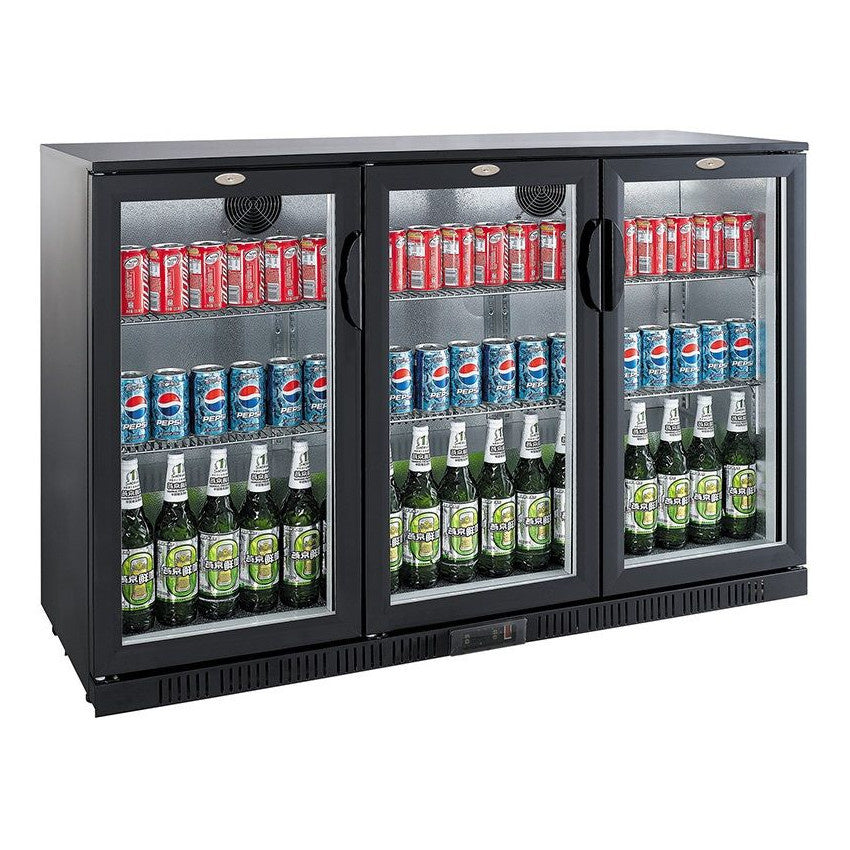 Combisteel Barkoeler | 3 Glasdeuren | Zwart | 320L | 0°C/+10°C | Statisch + Ventilator | 1350x520x850(h)mm | 7527.0040