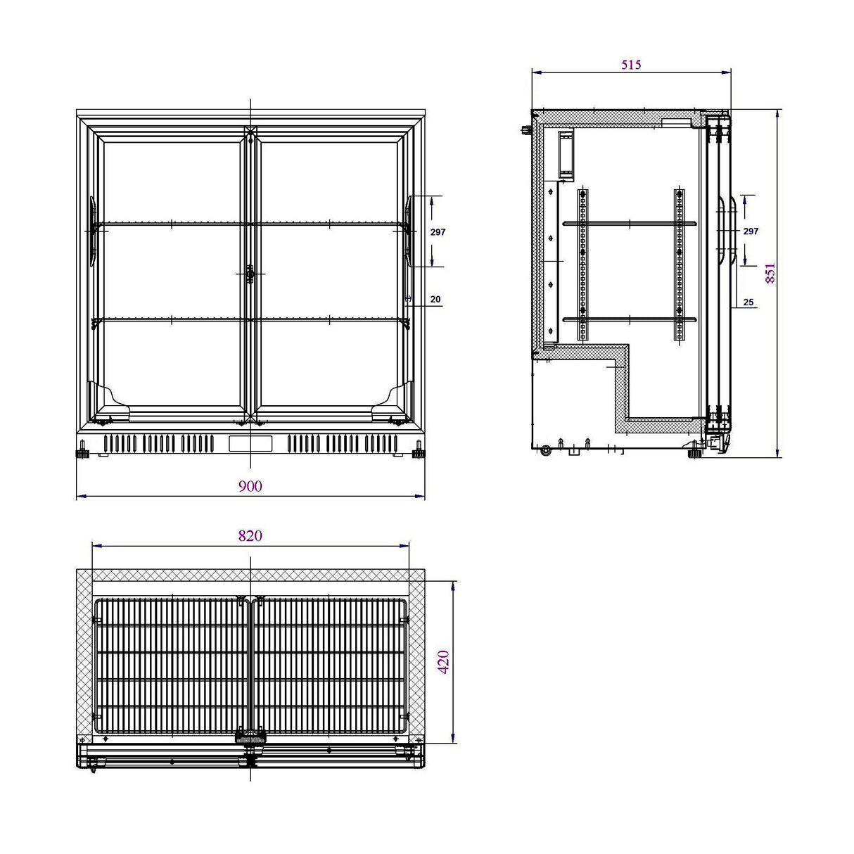 Combisteel Barkoeler | 2 Schuifdeuren | Zwart | 198L | 0°C/+10°C | Statisch + Ventilator | 900x520x850(h)mm | 7527.0045
