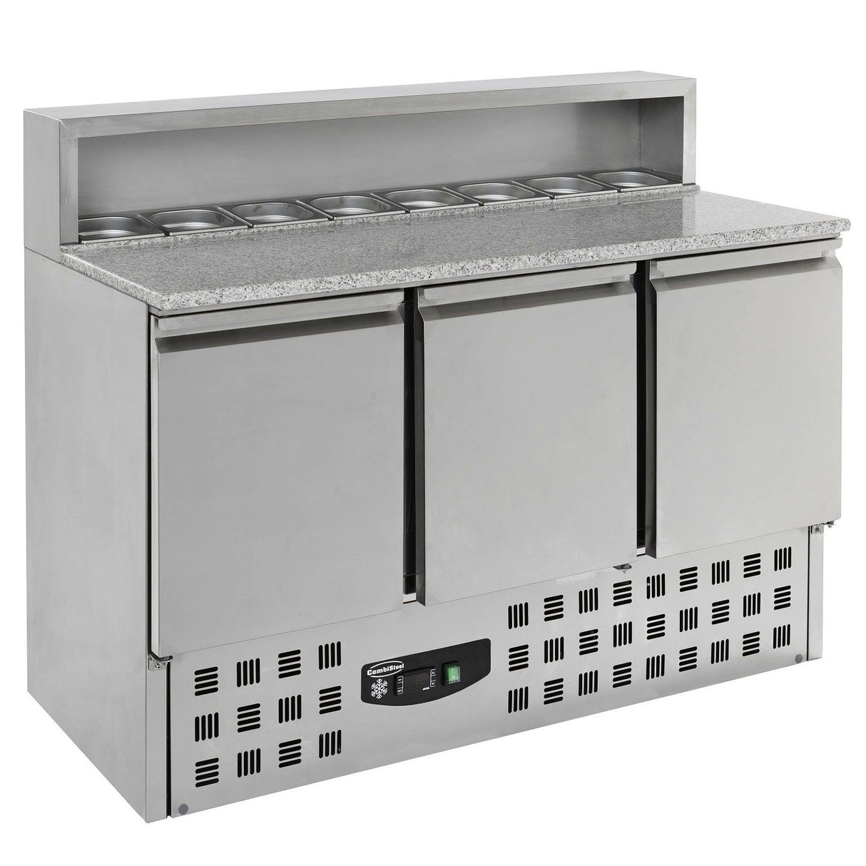 Combisteel Pizza Koelwerkbank | 402L | 3 deuren | +2°C/+8°C | 8x 1/6 GN | Statisch | 1368x700x1090(h)mm | 7950.0065