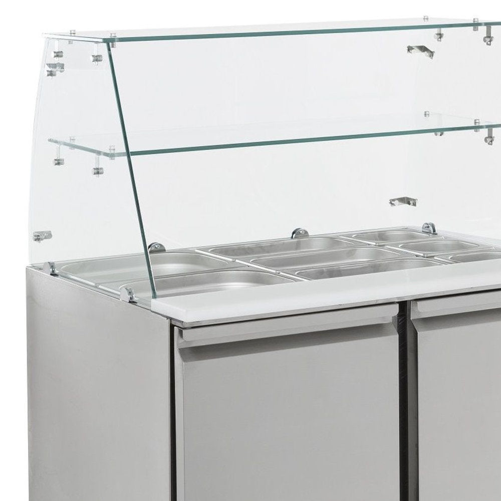 Combisteel gekoeld saladette met glasopstand | 2x 1/1 GN 2,5x 1/1 GN PAN | +2°C/+8°C | Statisch met ventilator | 900x700x850/1310(h)mm | 7950.0400