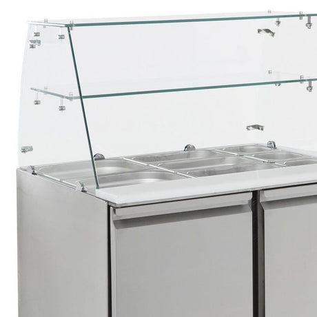 Combisteel gekoeld saladette met glasopstand | 3x 1/1 GN 4x 1/6 GN PAN | +2°C/+8°C | Statisch met ventilator | 1365x700x850/1310(h)mm | 7950.0405