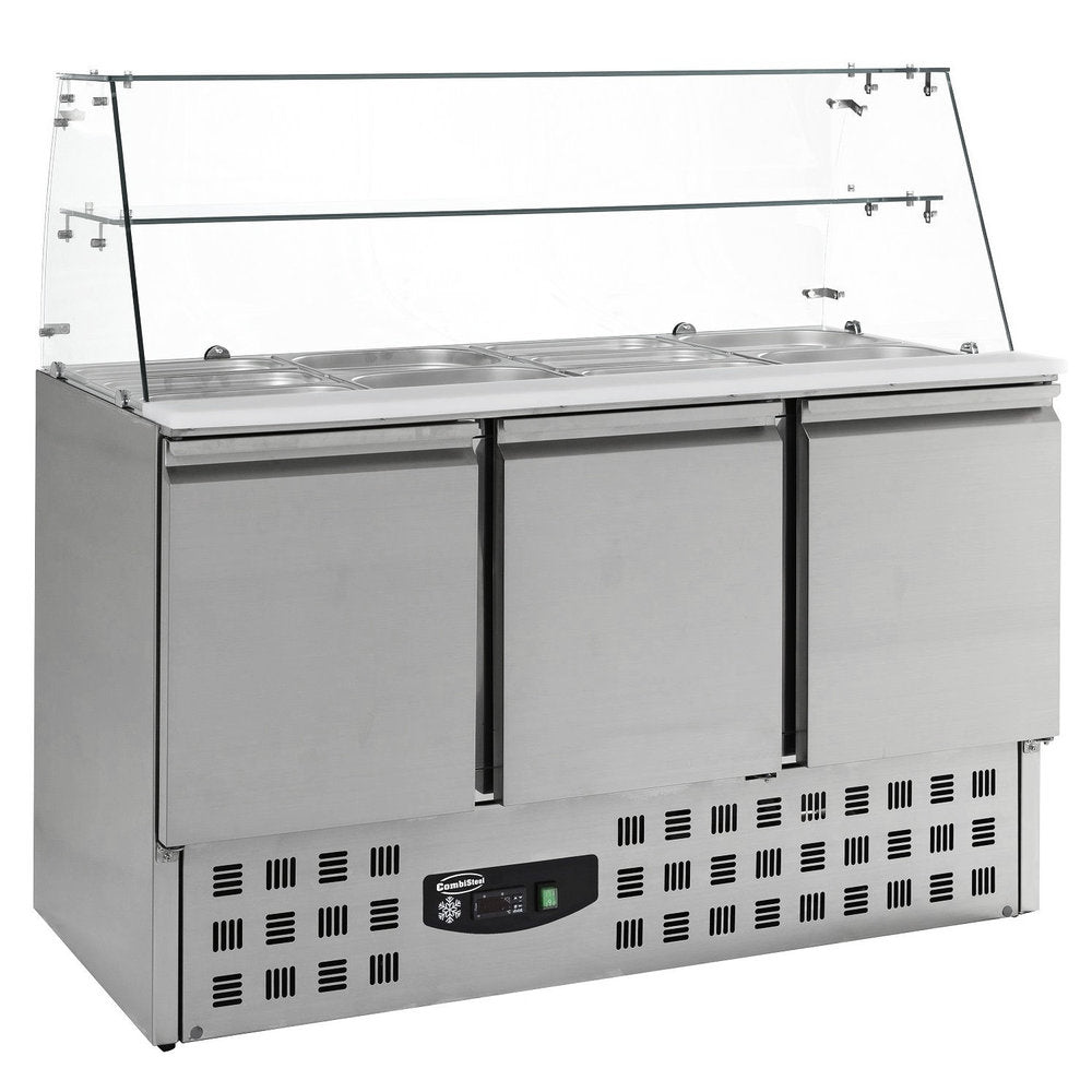 Combisteel gekoeld saladette met glasopstand | 3x 1/1 GN 4x 1/6 GN PAN | +2°C/+8°C | Statisch met ventilator | 1365x700x850/1310(h)mm | 7950.0405