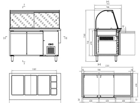 Combisteel gekoeld saladette | 3x 1/1 GN + 3x 1/ 6GN | +2°C/+8°C | Geforceerd | 1360x700x860/1365(h)mm | 7950.0422