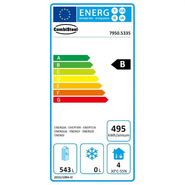 Combisteel Horeca Koelkast | Energiezuinig | RVS | 543L | +2°C/+8°C | Statisch | 777x695x1890(h)mm | 7950.5335