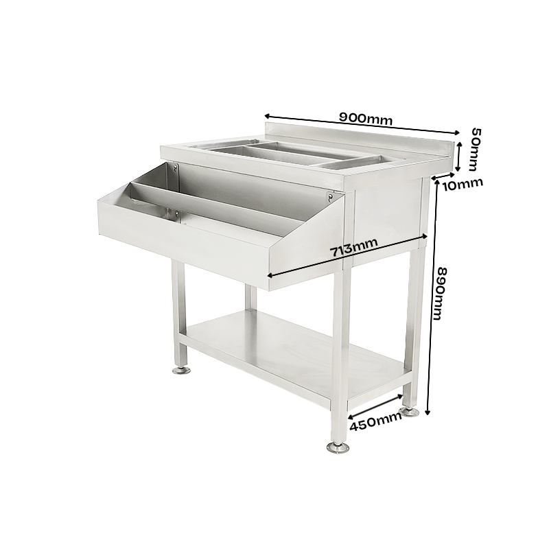 Bar-/Cocktailstation | RVS | IJs-/Ingrediëntenbak + Flessenrek | 900x820x900/950(h)mm