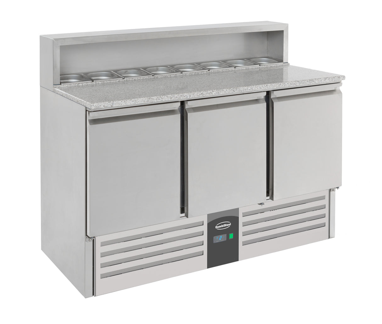 Pizzawerkbank | 402L | 3 Deuren | Boven 8x 1/6 GN | +2°C/+8°C | Statisch met Ventilator | 1368x700x1090(h)mm