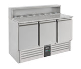 Pizzawerkbank | 402L | 3 Deuren | Boven 8x 1/6 GN | +2°C/+8°C | Statisch met Ventilator | 1368x700x1090(h)mm