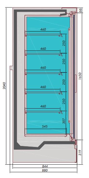 Wandkoeling Mike | Zwart | Draaideuren | 5 schappen | -1°C/+5°C | Geforceerd | 2560x865x2000(h)mm