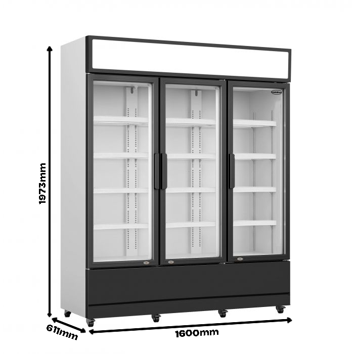 Glasdeur Koelkast Zwart/Wit | 1065L | 3 Glasdeuren | +1°C/+10°C | Geforceerd | 1600x610x1973(h)mm