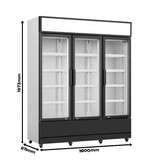 Glasdeur Koelkast Zwart/Wit | 1065L | 3 Glasdeuren | +1°C/+10°C | Geforceerd | 1600x610x1973(h)mm