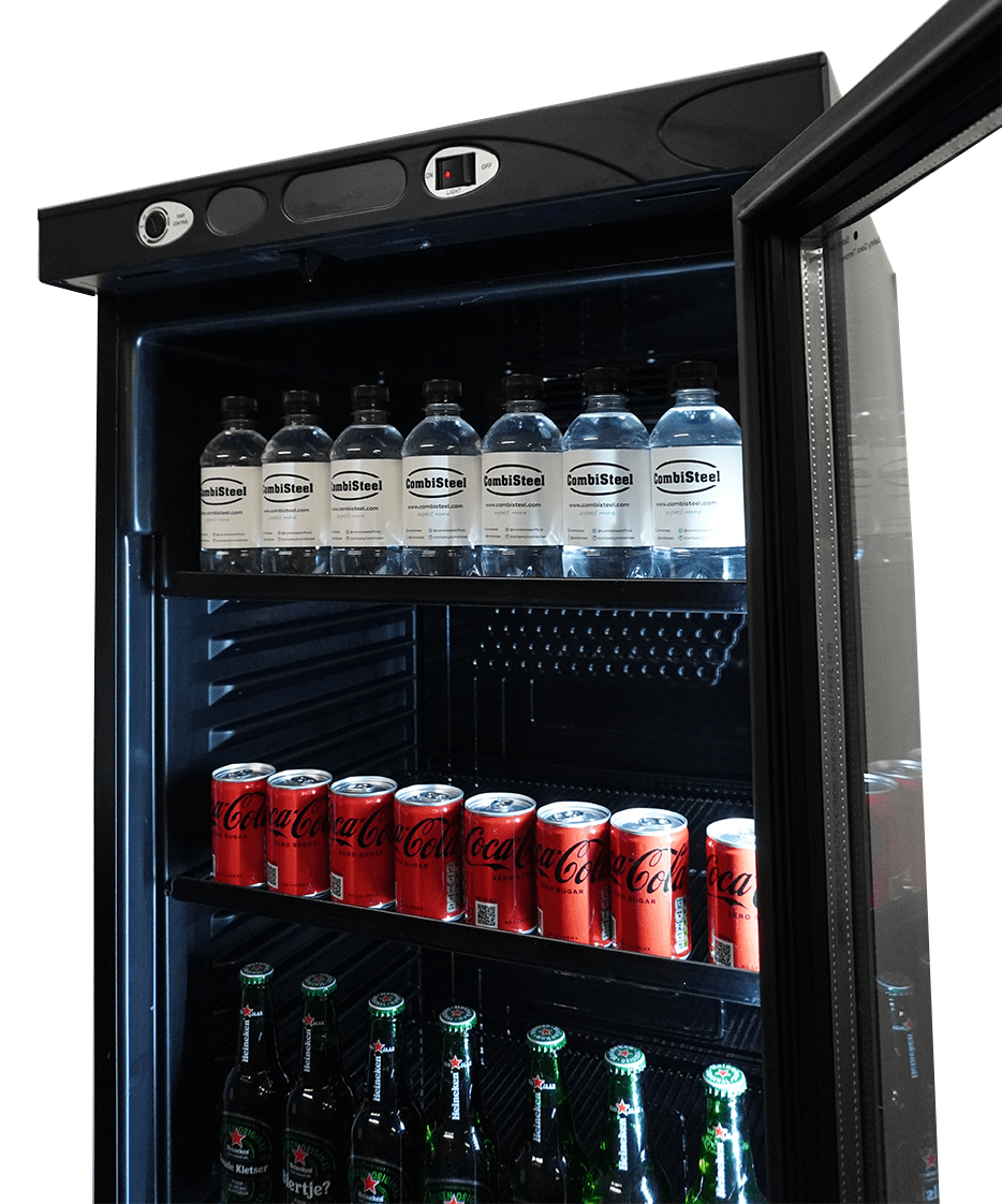 Drankenkoeling Zwart | 382L | Glasdeur | +4°C/+10°C | Statisch met Ventilator | 595x650x1850(h)mm