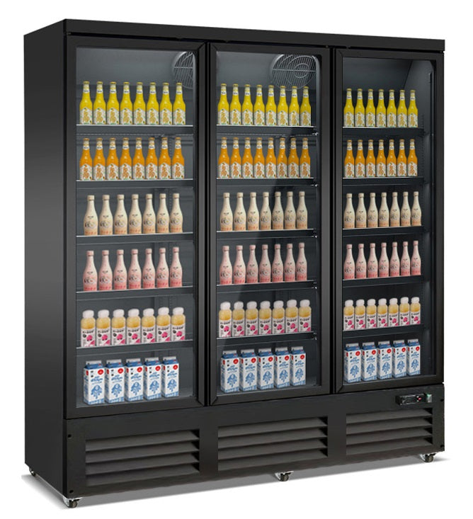 Glasdeur vrieskast | 1500L | Zwart | -18°C/-22°C | Geforceerd | Wielen | 1880x705x2050(h)mm