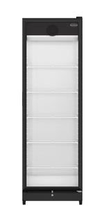 Glasdeur koelkast | 388L | Zwart | +1°C/+9°C | Geforceerd | Wielen | 595x585x1864(h)mm