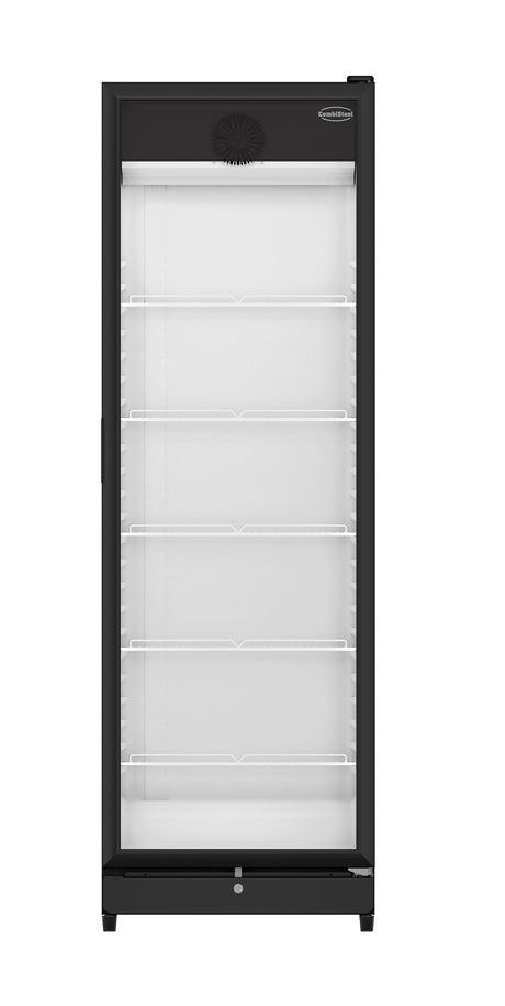 Glasdeur koelkast | 388L | Zwart | +1°C/+9°C | Geforceerd | Wielen | 595x585x1864(h)mm