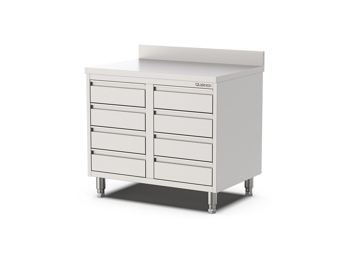 RVS Horeca Werkbank met 8 laden | Opstaande rand | 1000x700x900mm