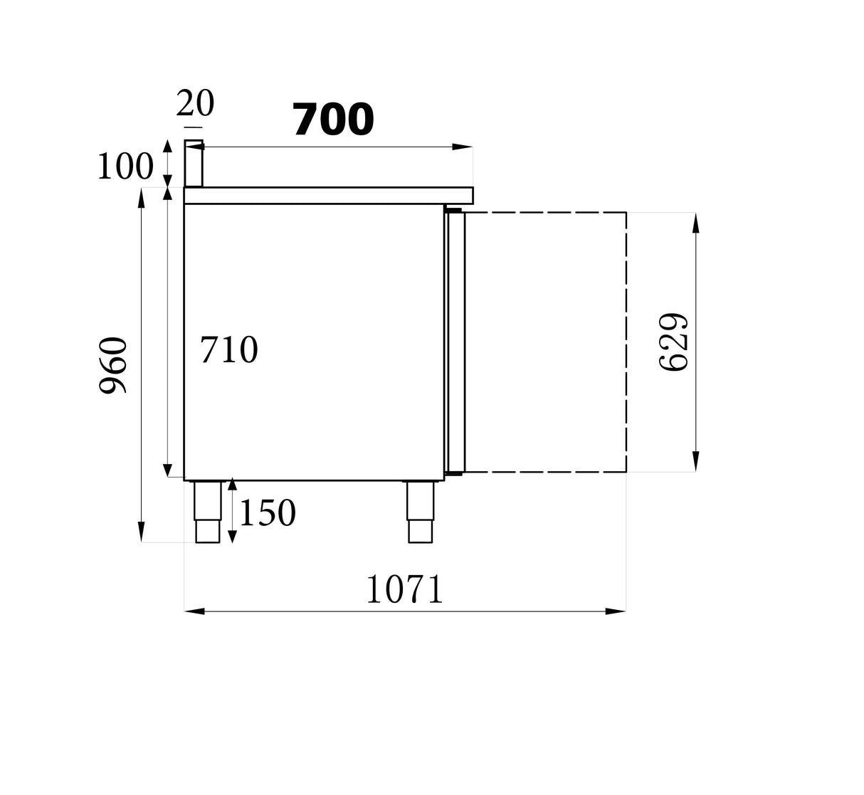 Koelwerkbank | Opstaande Rand | 465L | 3 Deuren (1/1 GN) | +2°C/+8°C | Geforceerd | 1795x700x850/950(h)mm