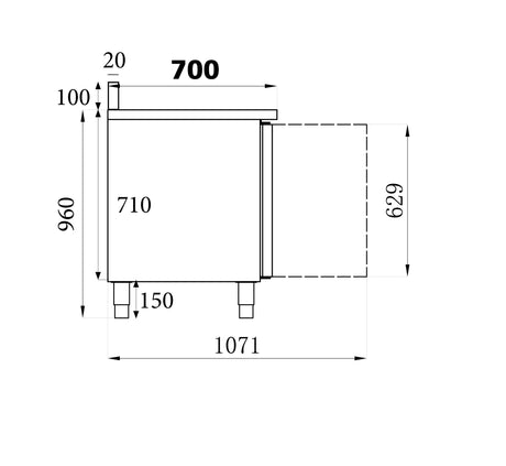 Koelwerkbank | Opstaande Rand | 465L | 3 Deuren (1/1 GN) | +2°C/+8°C | Geforceerd | 1795x700x850/950(h)mm
