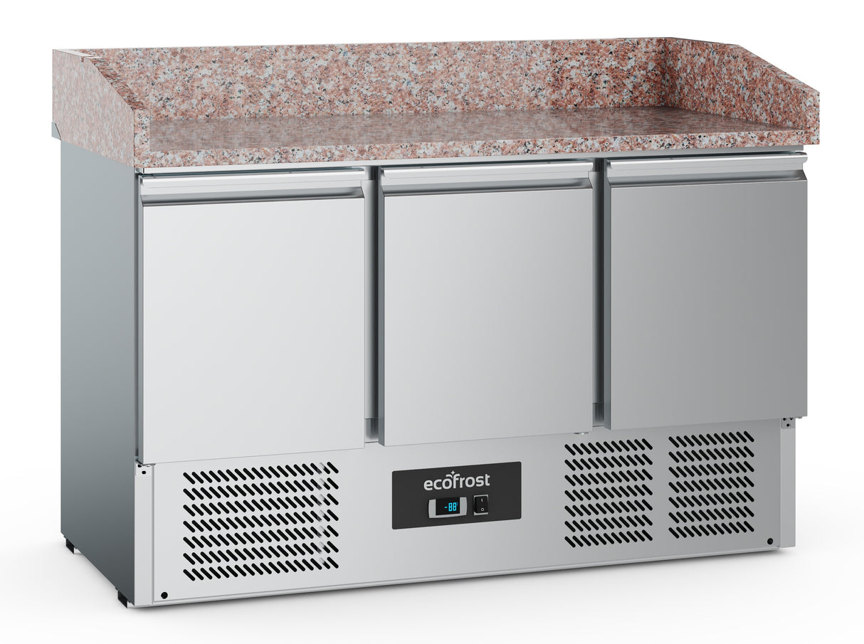 Pizzawerkbank | 368L | 3 Deuren | +2°C/+8°C | Statisch met Ventilator | 1400x700x1020(h)mm