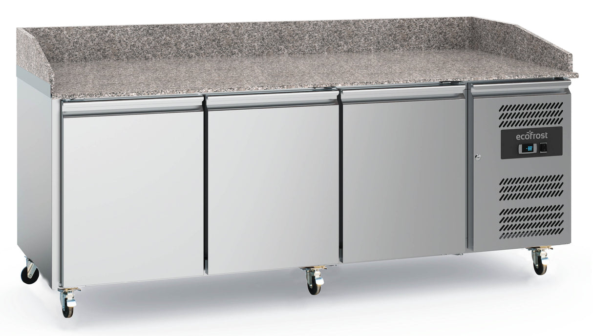 Pizza koelwerkbank | met wielen| 580L | 3 Deuren | +2°C/+8°C | Geforceerd | 2020x800x1000(h)mm