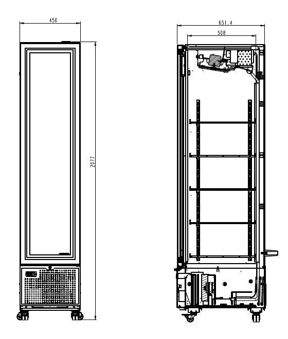 Drankenkoeling zwart | 348L | Glasdeur | +4°C/+10°C | Statisch met Ventilator | 450x656x2024(h)mm