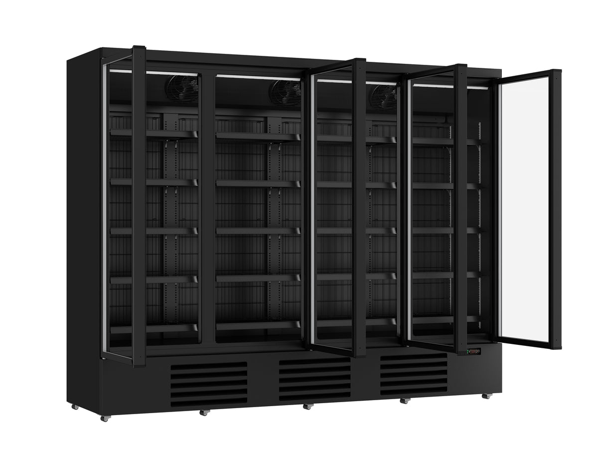Glasdeur Vrieskast Zwart | 2120L | 4 Deuren | -18°C/-22°C | Geforceerd | 2550x775x2090(h)mm