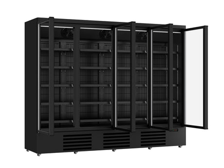 Glasdeur Vrieskast Zwart | 2120L | 4 Deuren | -18°C/-22°C | Geforceerd | 2550x775x2090(h)mm