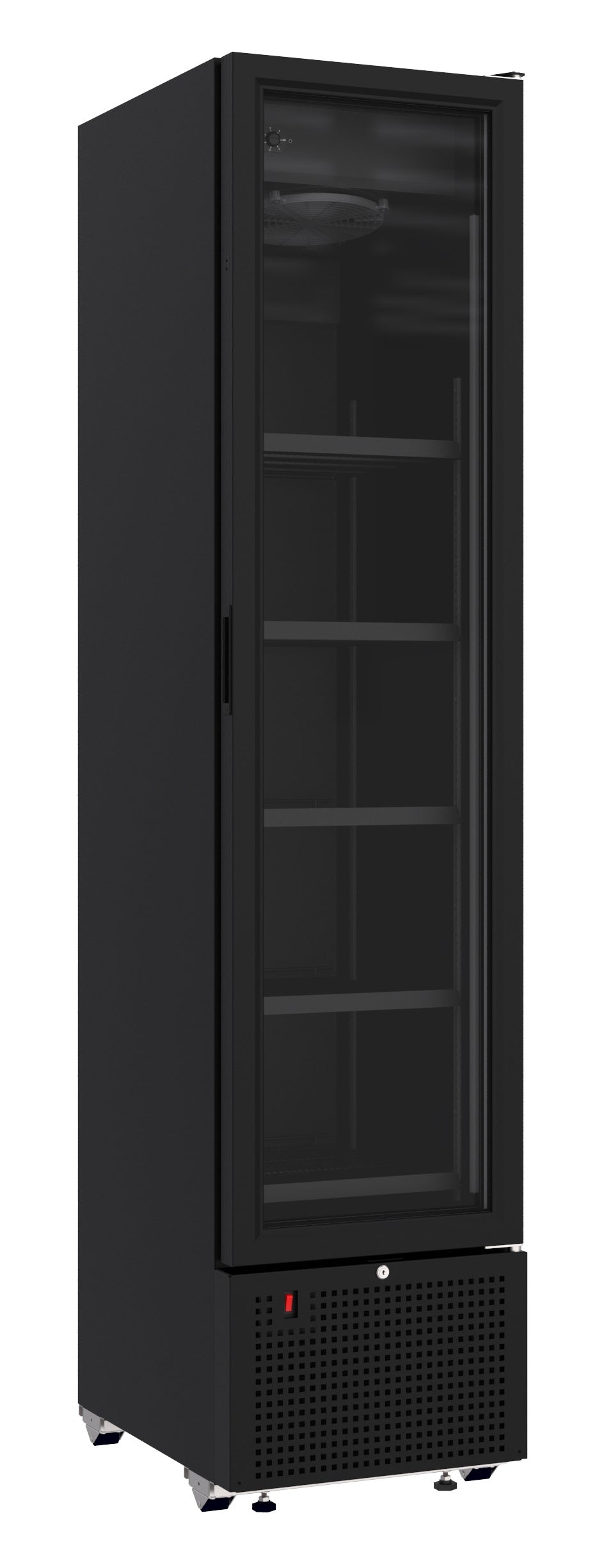 Drankenkoeling zwart | 348L | Glasdeur | +4°C/+10°C | Statisch met Ventilator | 450x656x2024(h)mm