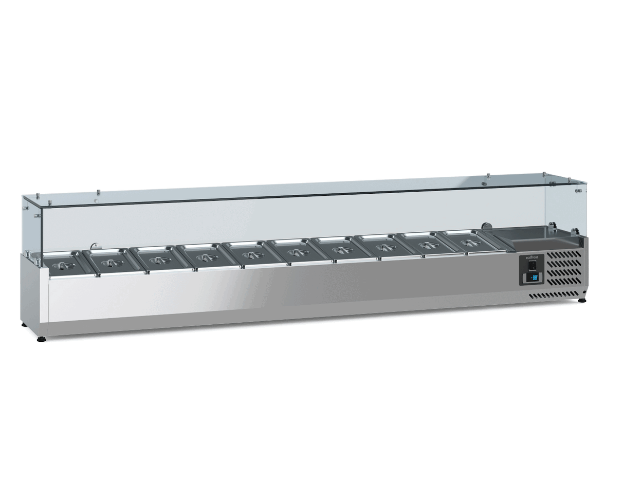 Gekoelde Opzetvitrine | 10 x 1/4 GN | 2000x335x435(h)mm