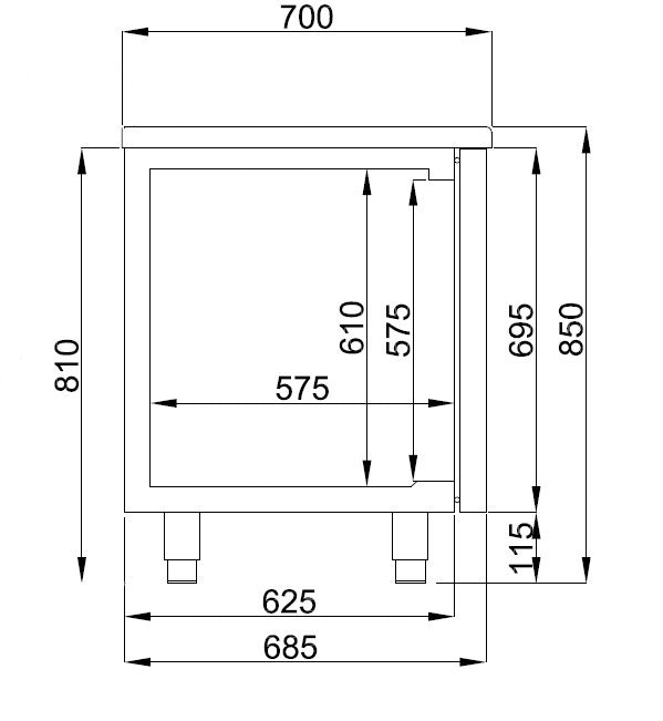 Vrieswerkbank | ENERGY LINE | RVS | 474L | 3 Deuren | -10°C/-22°C | Geforceerd | 1785x700x850(h)mm