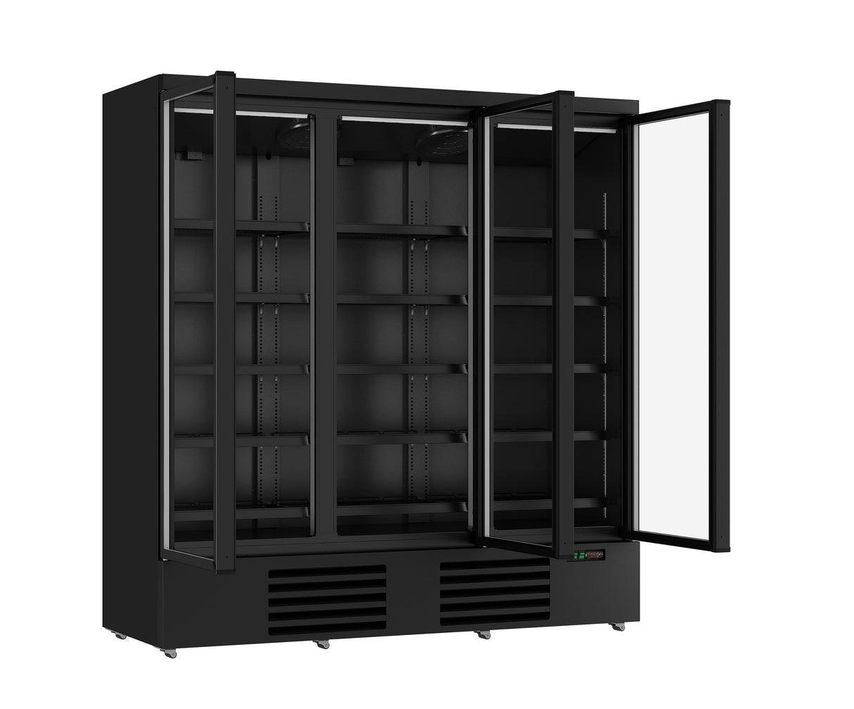 Glasdeur Koelkast Zwart | 1530L | 3 Deuren | 0°C/+10°C | Geforceerd | 1880x710x1997(h)mm
