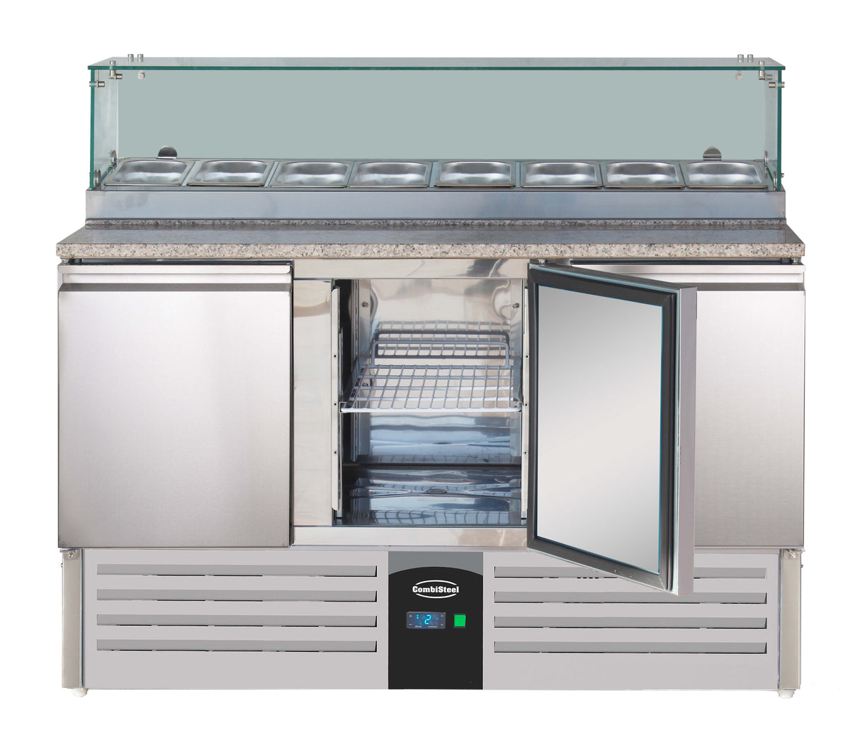 Pizzawerkbank | 444L | 3 Deuren | 8x 1/6 GN | +2°C/+8°C | Geventileerd | 1368x700x1180(h)mm